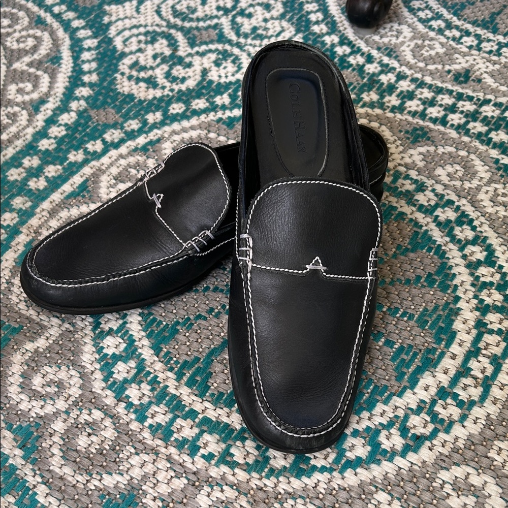 Cole Haan Ladies Black Leather Slip-On Slide Mules Sz 10B
